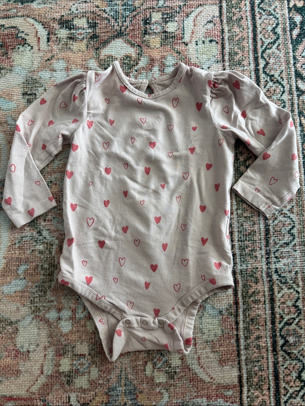 Pehr Long Sleeve One-Piece Bodysuit in Light Pink with Heart Print